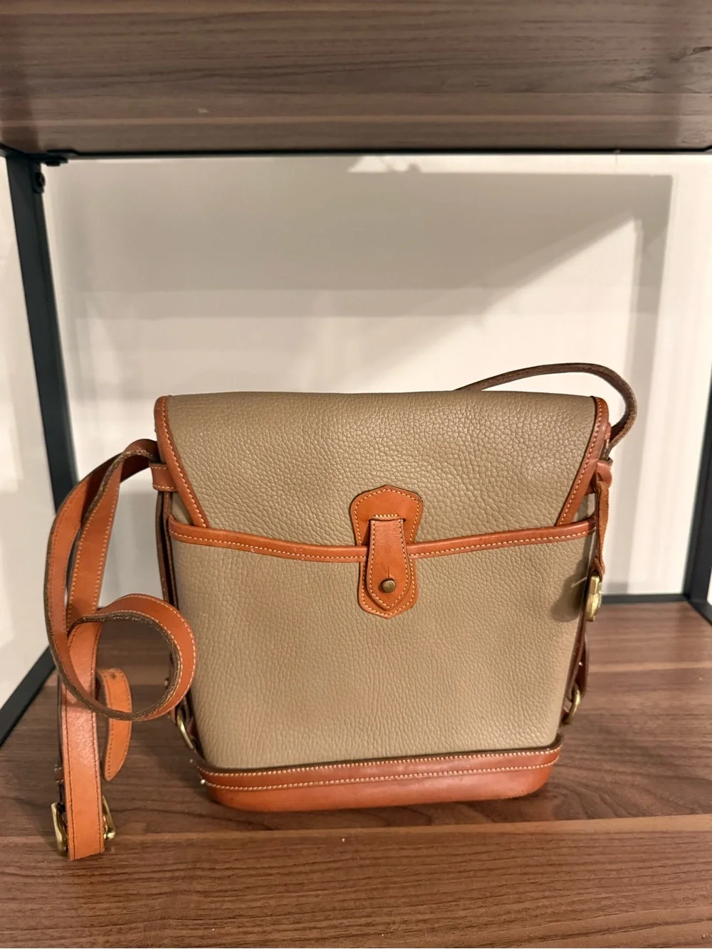 Dooney & Bourke Taupe and Tan Pebbled Leather Crossbody Bag *flawed*